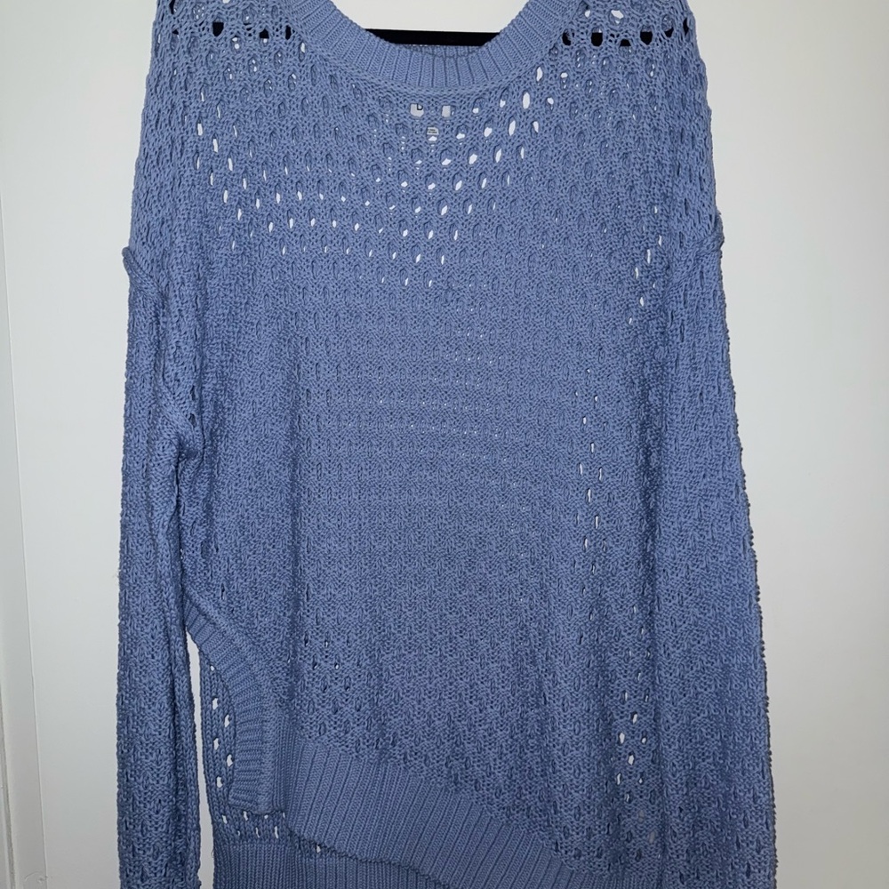 Urban Outfitters Blue Crew Neck Sweater with Open-Knit Design
